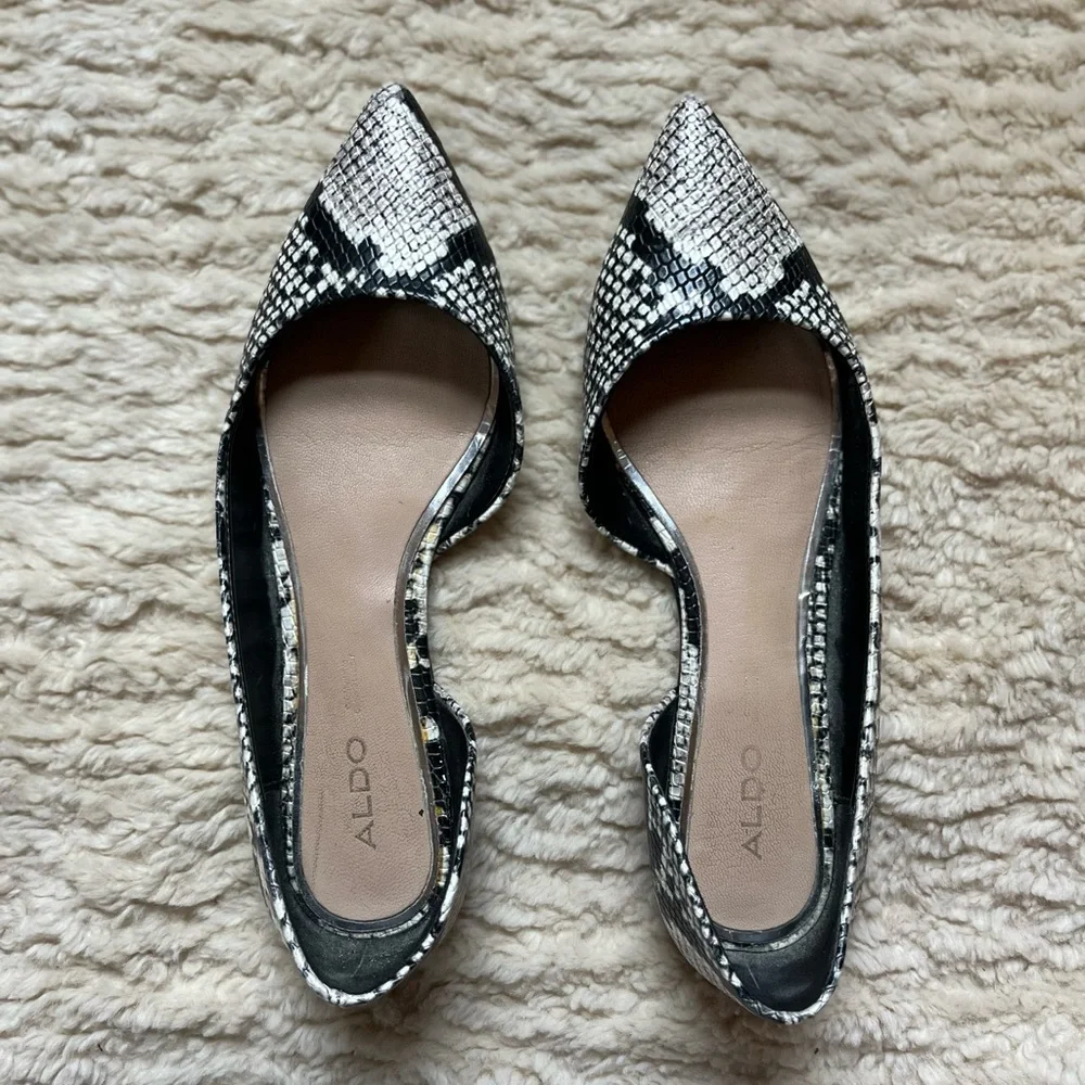 Aldo point toe D’Orsay metallic snakeskin flats 7.5 - Picture 1 of 2